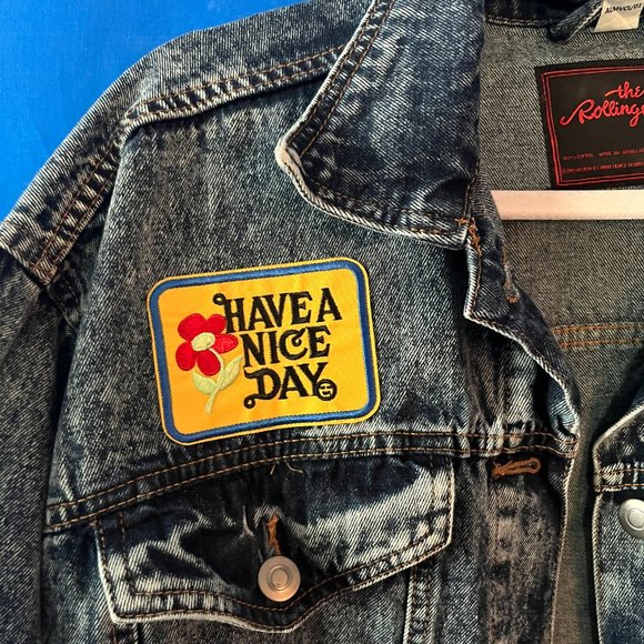 UPCYCLED HANDMADE BY ME ROLLING STONES JEAN JACKET PATCHES GRATEFUL DEAD DENIM - Picture 15 of 16